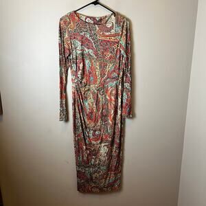 Peruvian Connection Safi‎ Dress Jersey Faux Wrap Dress Size Small Moroccan